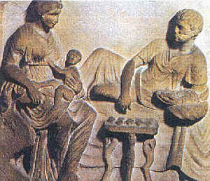 Questa immagine rappresenta una donna romana con la sua famiglia.  